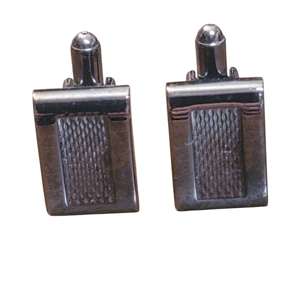 Vintage Mens Rectangular Silver-Tone Cufflinks Wi… - image 1